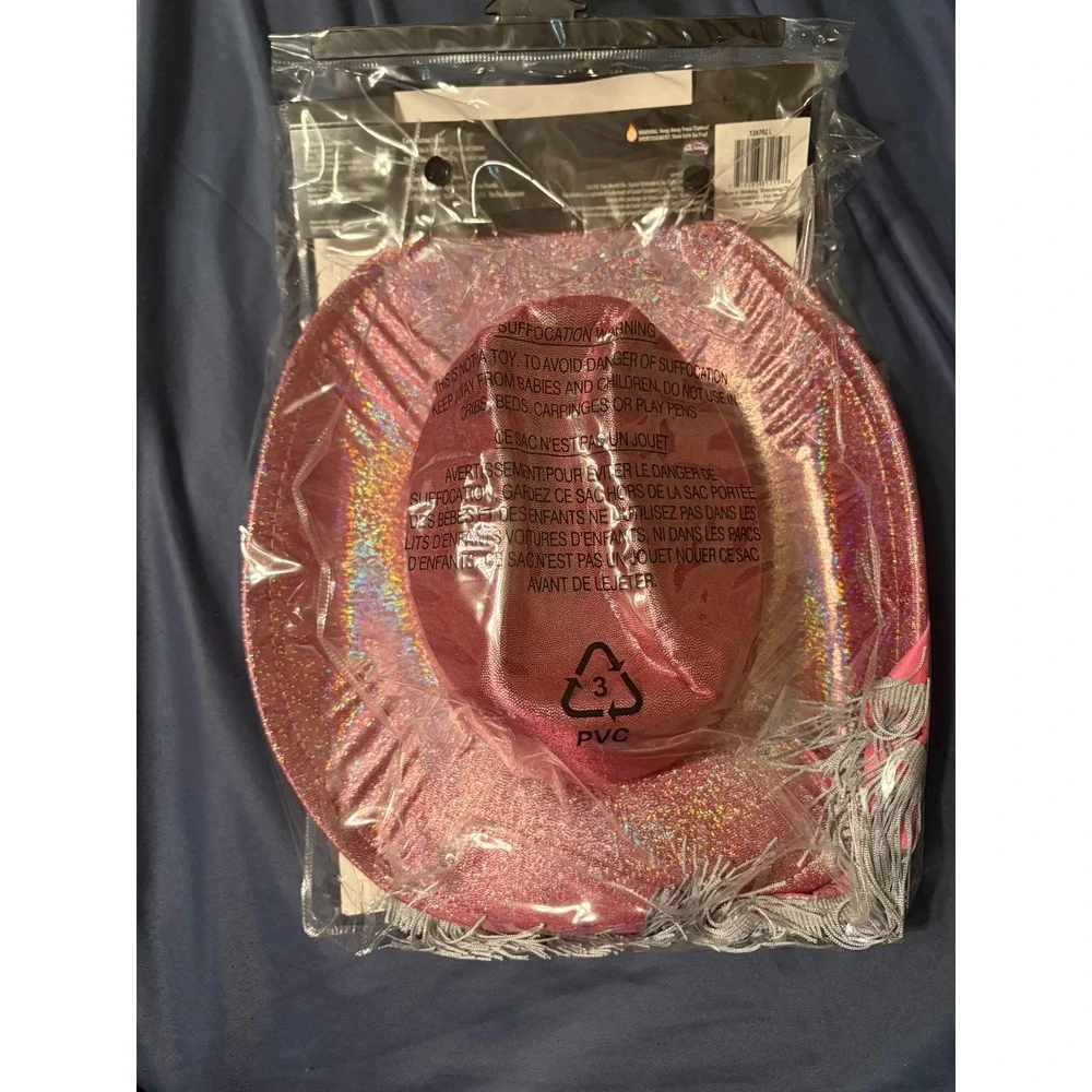 Fun World Sparkle Cowgirl Costume Kids Large 12-14 Pink Wild West Dress Up Hat